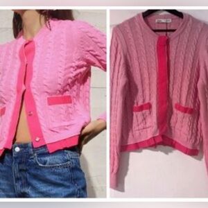 Zara Pink Cable Knit Sweater/ Size Medium